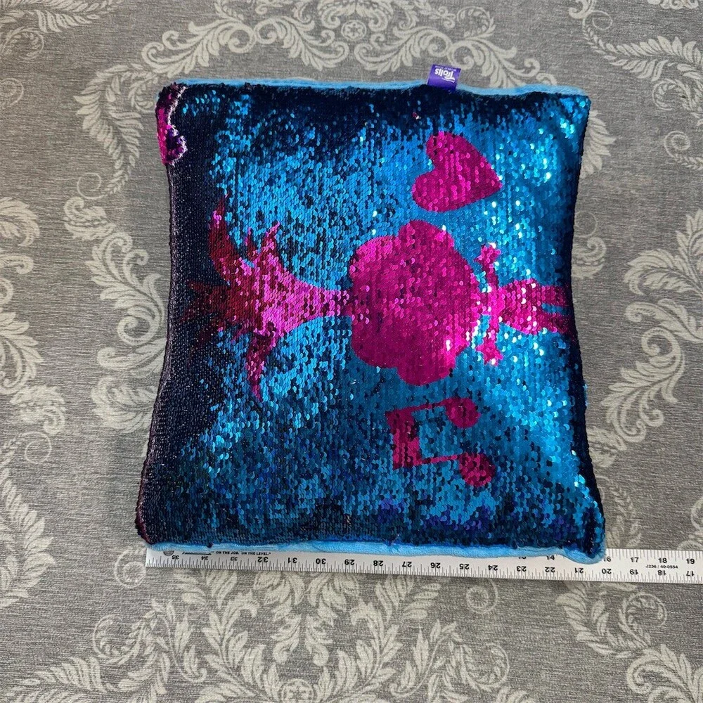 DreamWorks Trolls World Tour Throw Pillow 16x16 Reversible Sequin Poppy